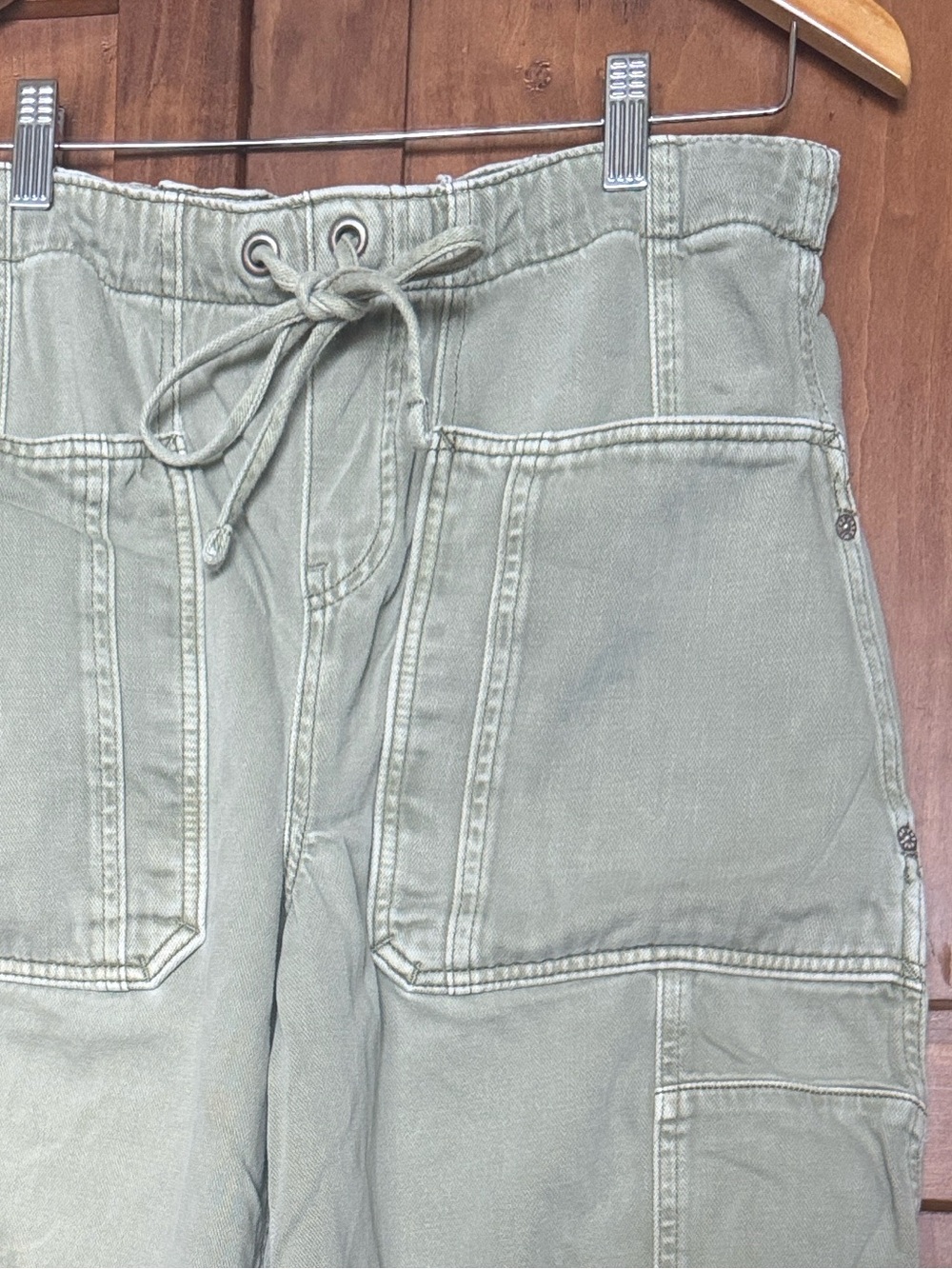 We The Free Olive Green Drawstring Barrel Elastic Back Pants